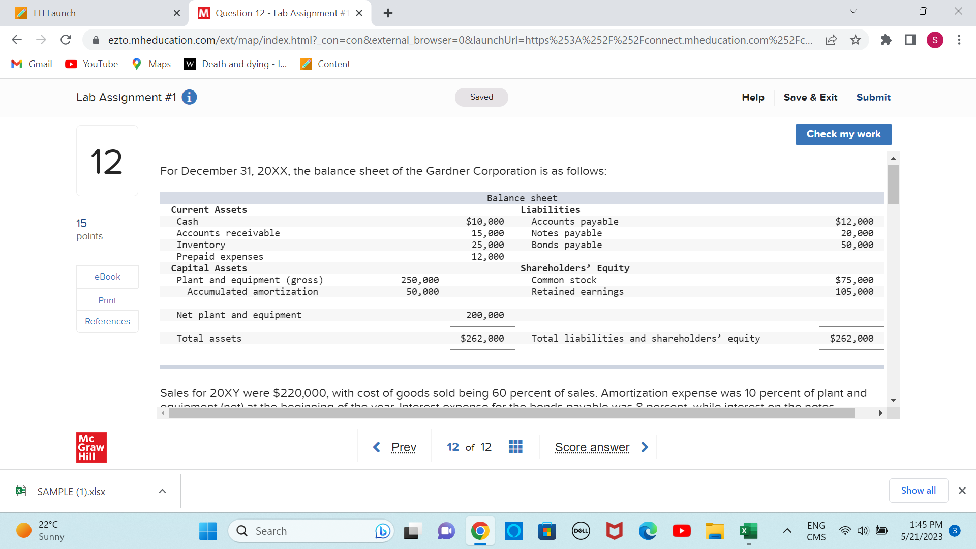  LTI Launch X M Question 12 - Lab Assignment #1 X