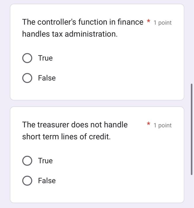  The controller's function in finance * i point handles tax administration.