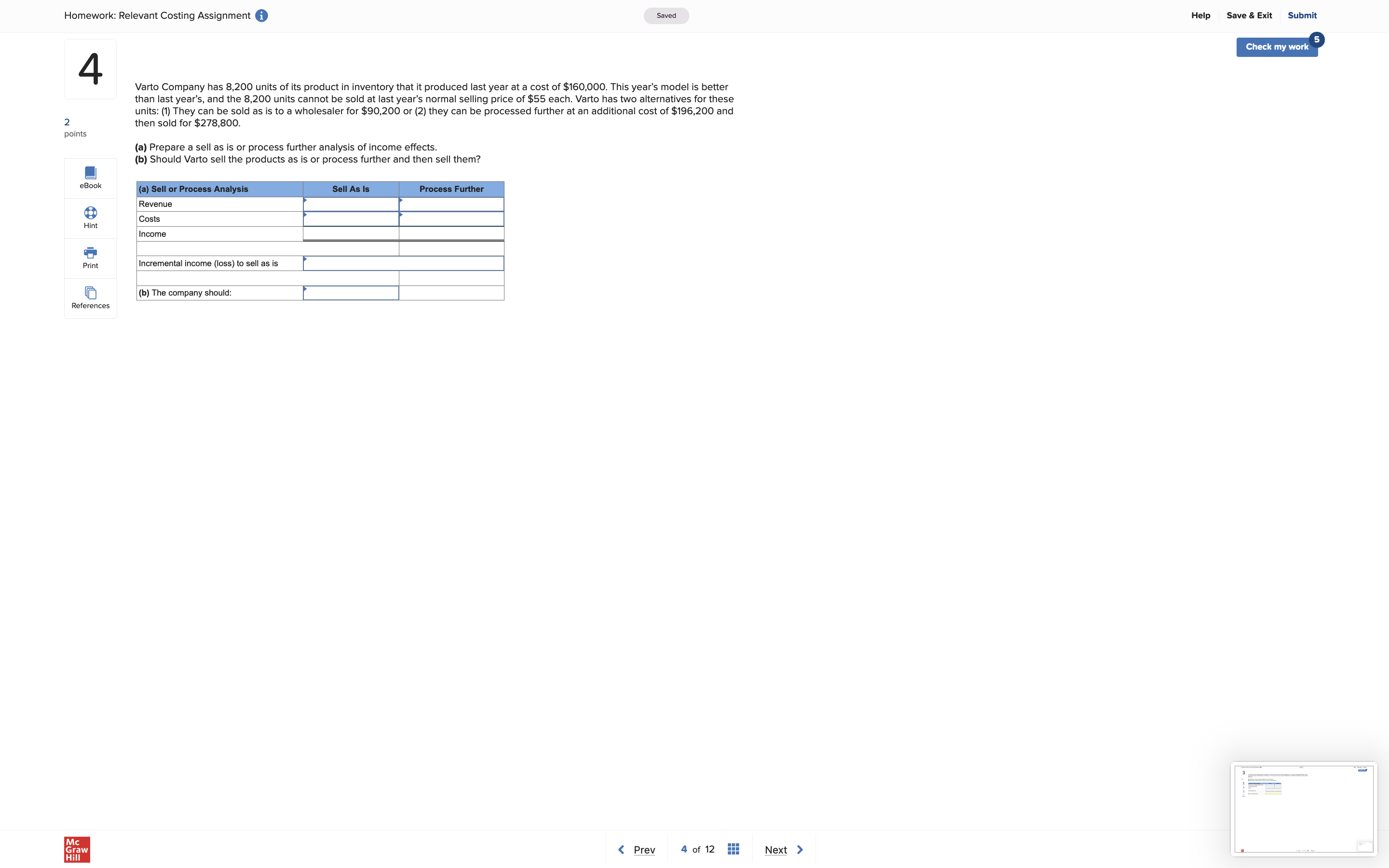 00 440, 000 Direct labor 4.06 880, 000 Overhead 2.50 550, 000