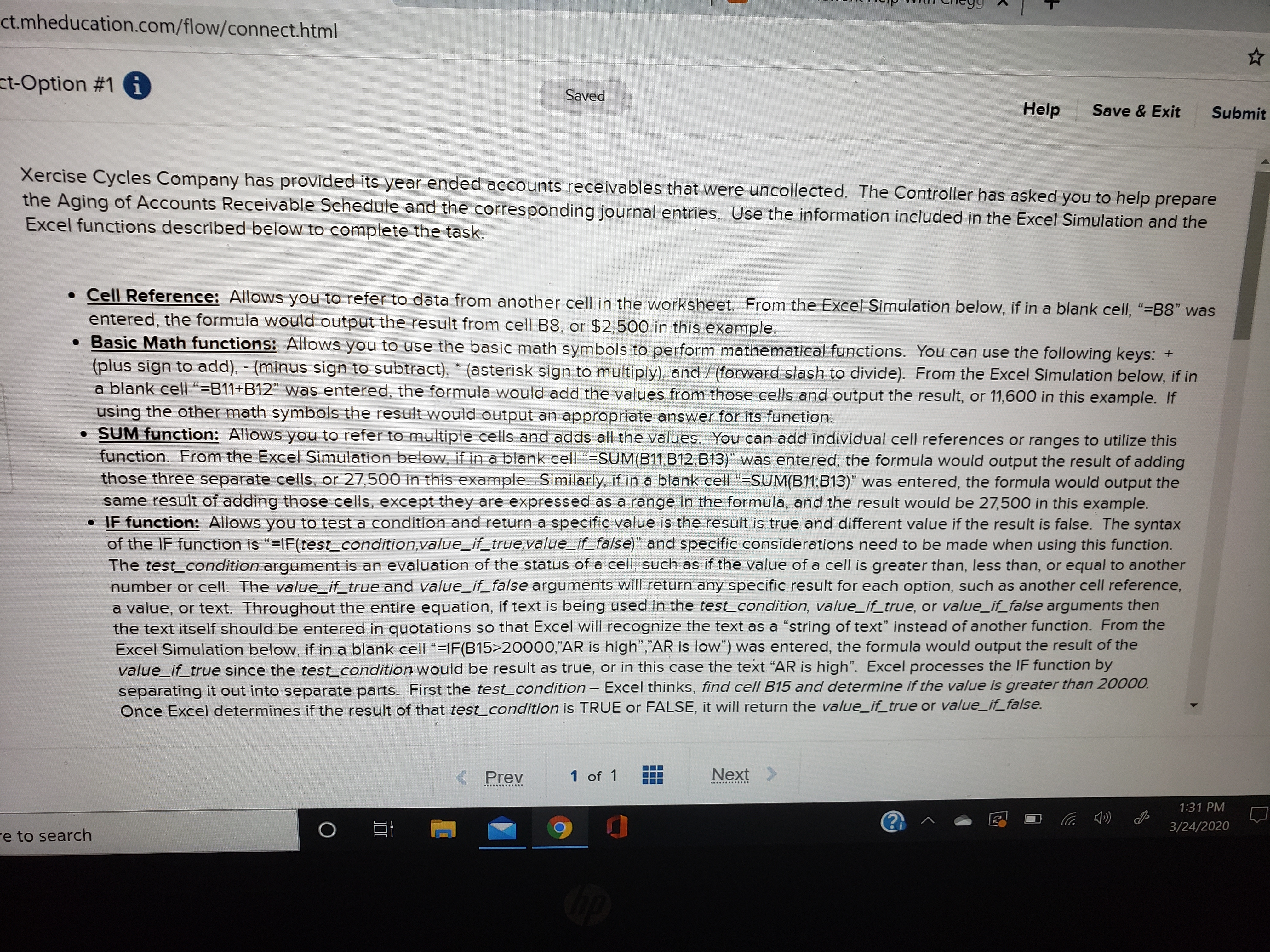  ct.mheducation.com/flow/connect.html ct-Option #1 i Saved Help Save & Exit Submit Xercise