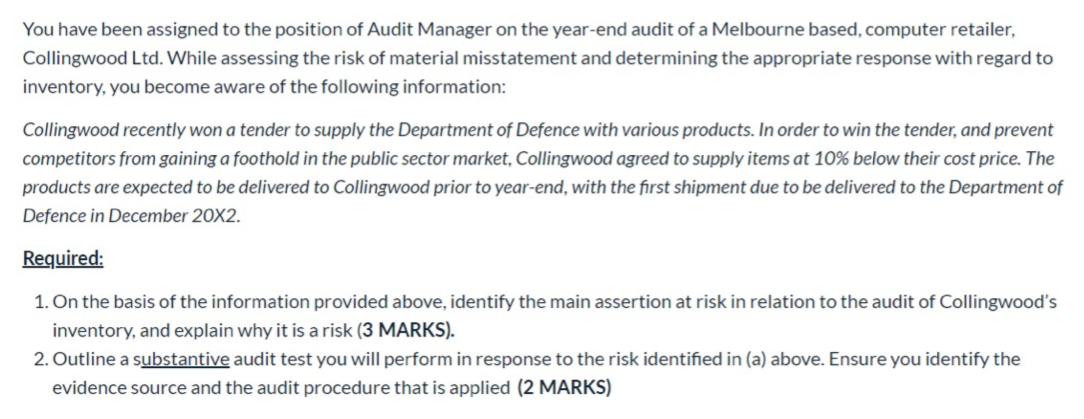 Auditing 1) Identify the main assertion at risk in relation to the