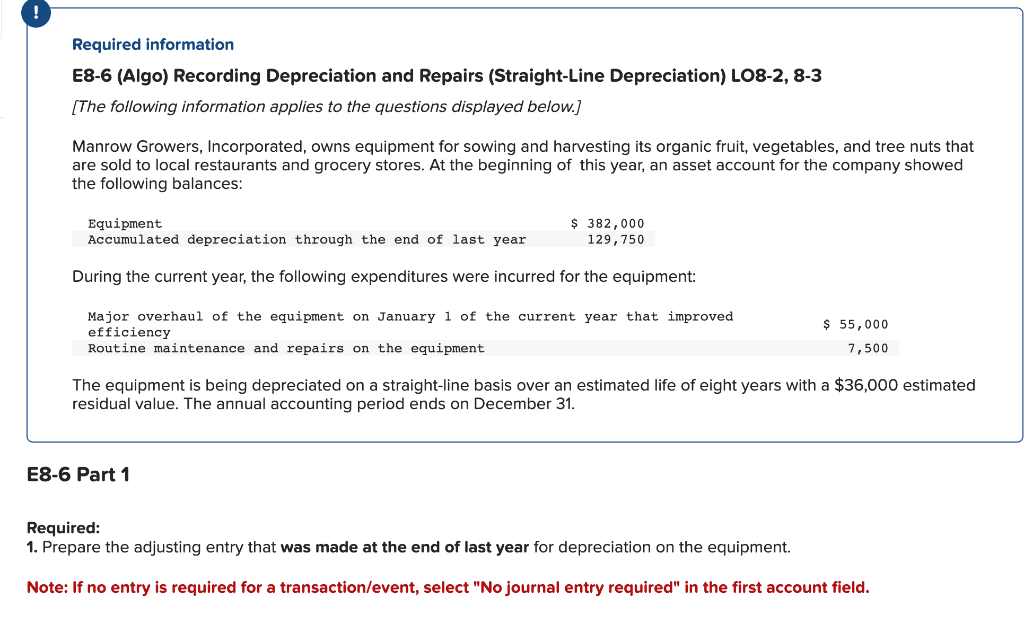 equipment at the end of last year. Note: Enter debits before credits.