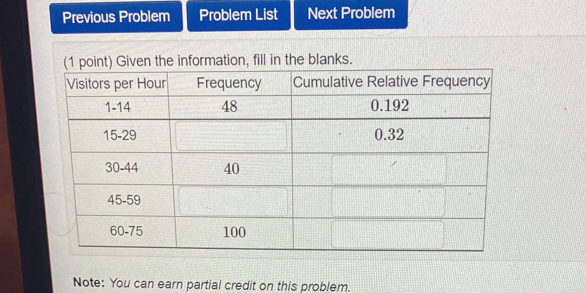 Previous Problem Problem List Next Problem (1 point) Given the information,