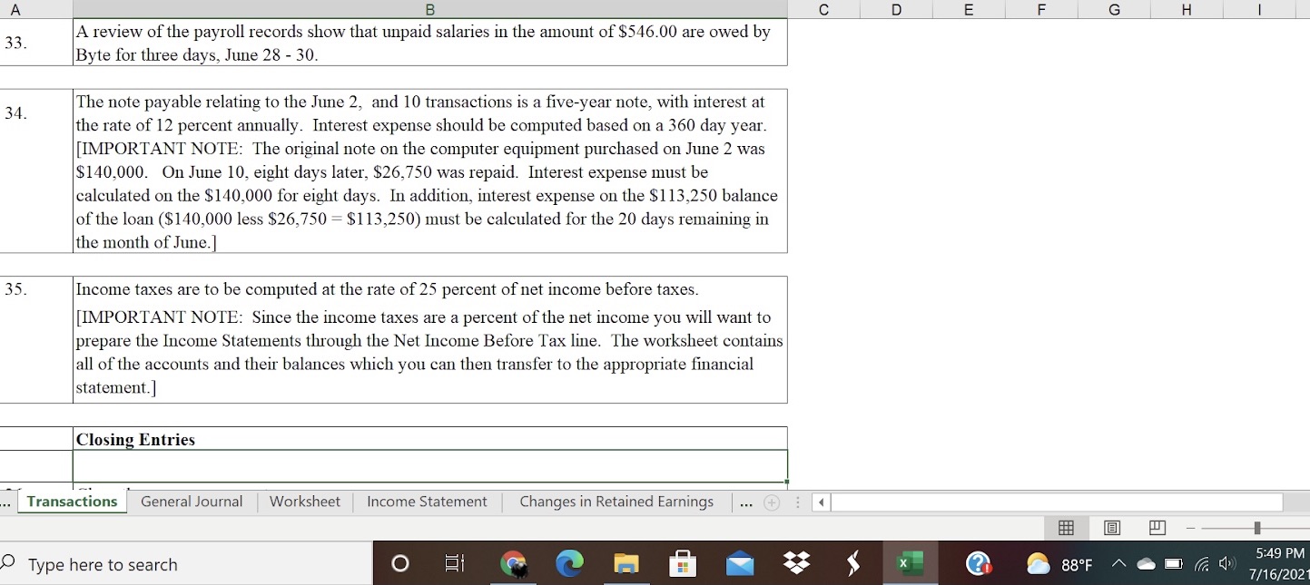 Help Journaling these transactions A B C D E F G H