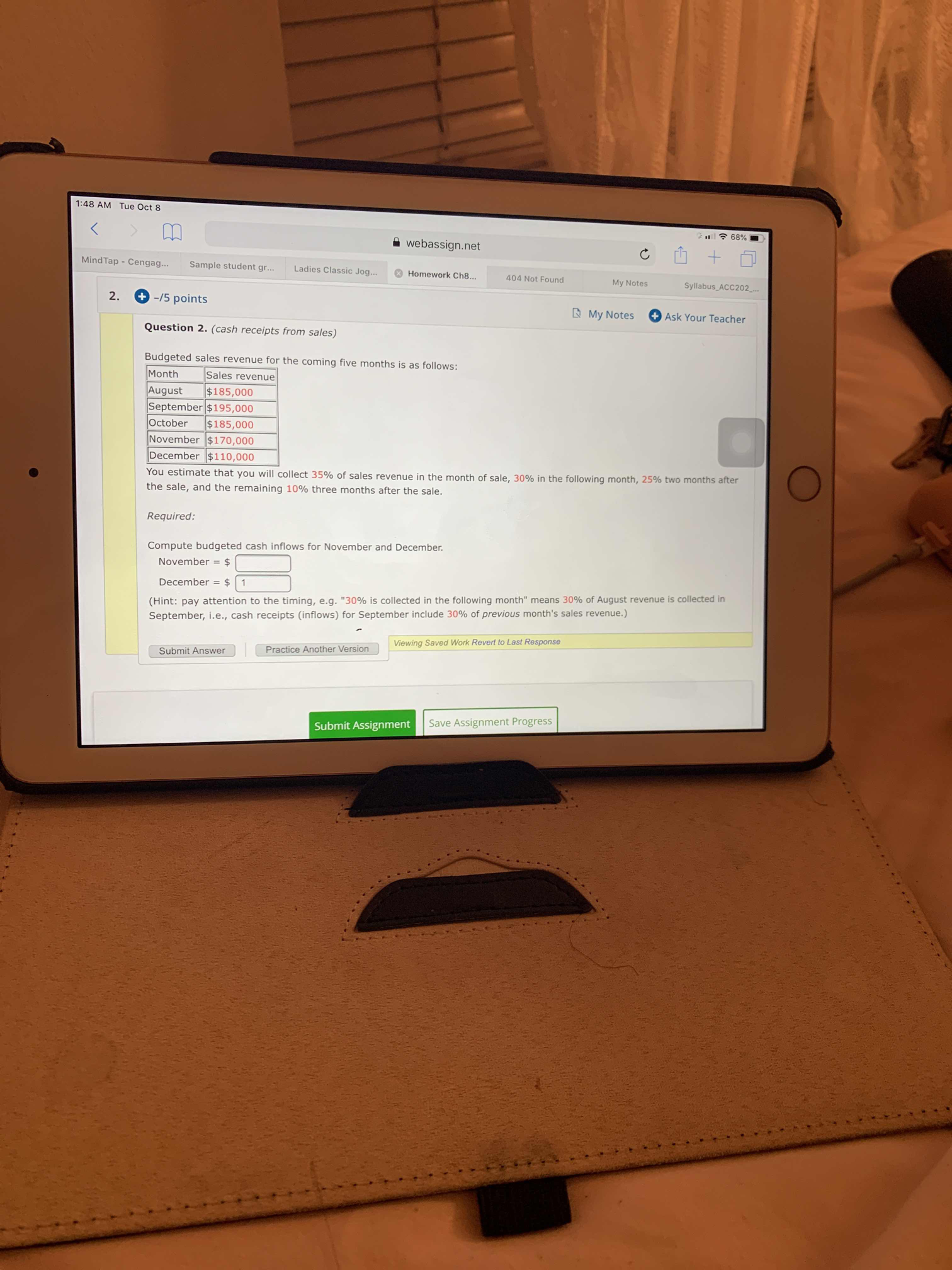  1:48 AM Tue Oct 8 68% webassign.net C + 0 Mind
