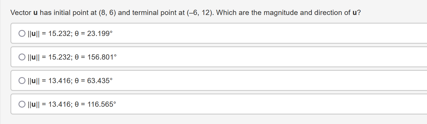  Vector u has initial point at (8, 6) and terminal point