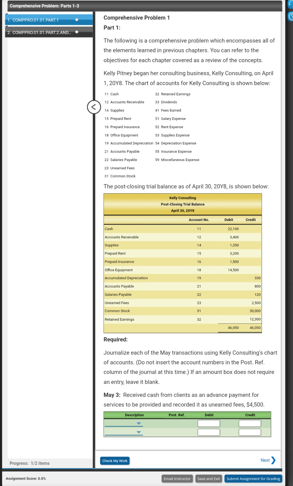Pease help me with this comprehensive problem. Thanks! Comprehensive Problem: Parts 1-3