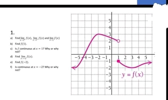 show your solution 1. W a) Find lim f(x), lim f(x) and