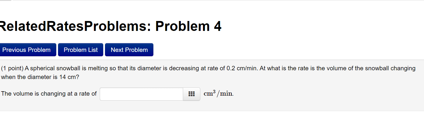  RelatedRatesProblems: Problem 4 Previous Problem Problem List Next Problem (1 point)