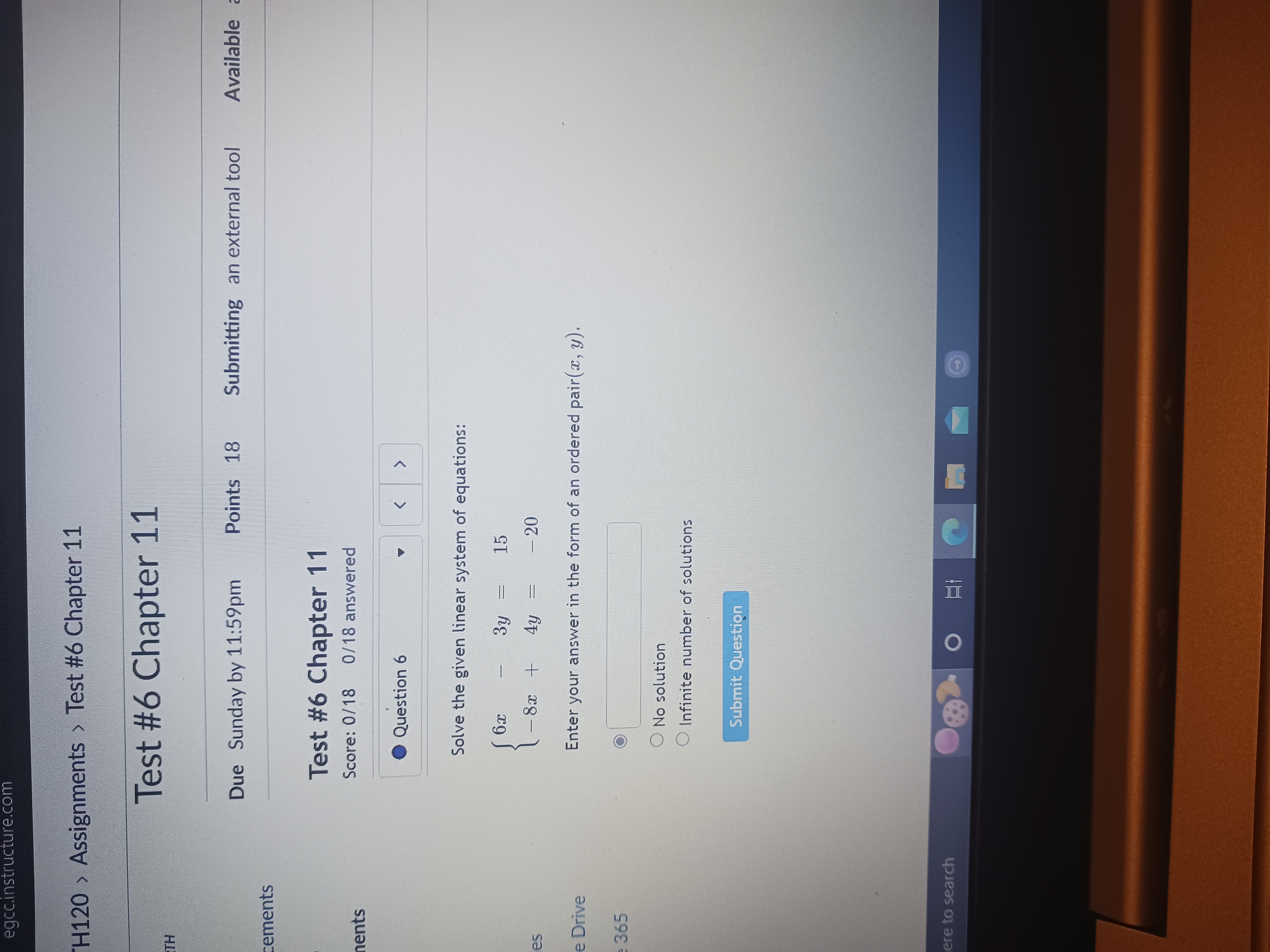  egcc.instructure.com "H120 > Assignments > Test #6 Chapter 11 Test #6