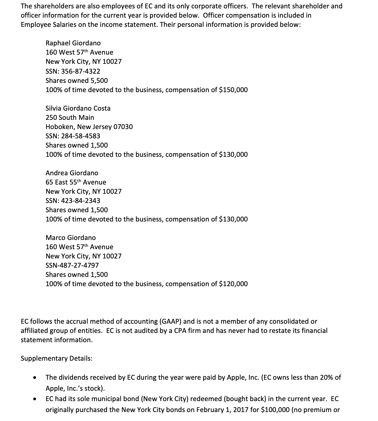 Catering, Inc.'s 2021 Form 1120, U.S. Corporation Income Tax Return, based upon