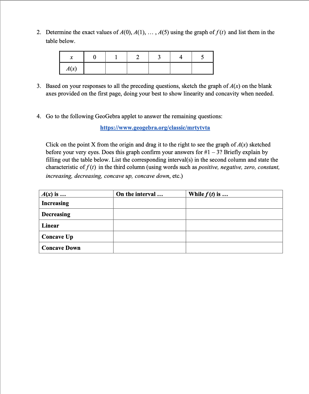 5 0 2 =1 =1 -2 Graph of f (t) Blank axes
