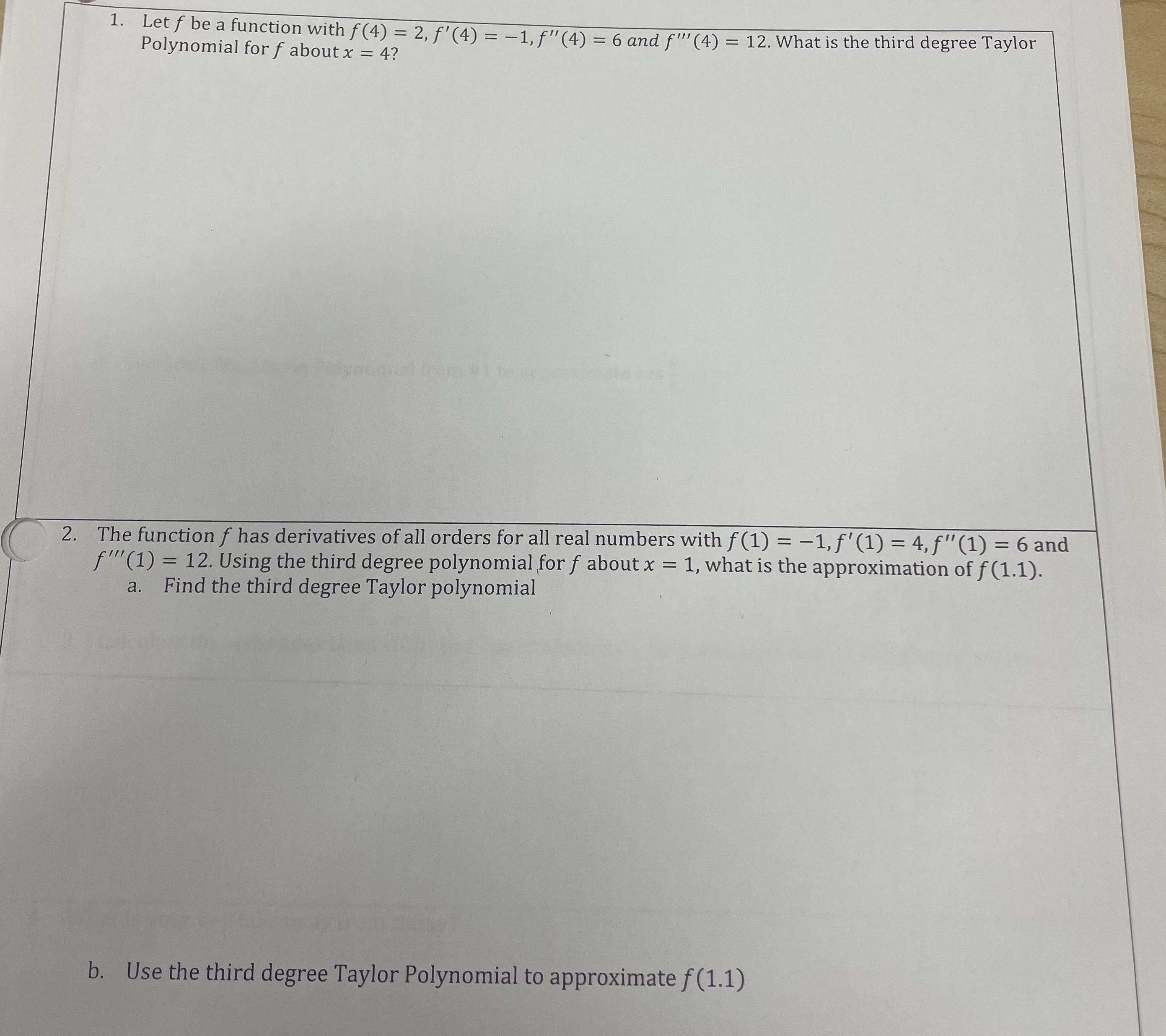  1. Let f be a function with f (4) = 2,