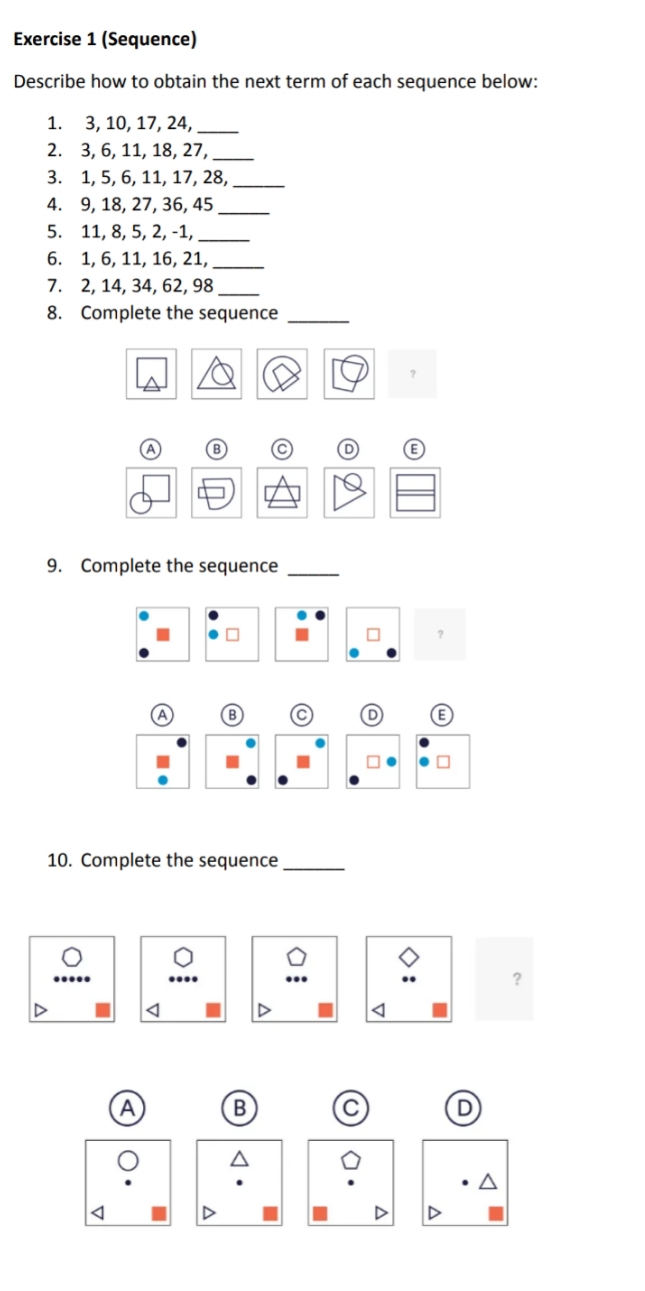 Please answer the following Exercise 1 (Sequence) Describe how to obtain the