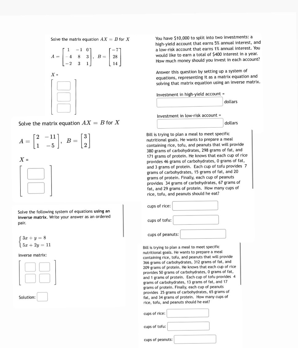 review below Solve the matrix equation AX : B for X l