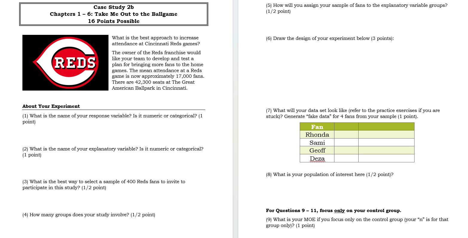 Case Study 2b Chapters 1 6: Take Me Out to the