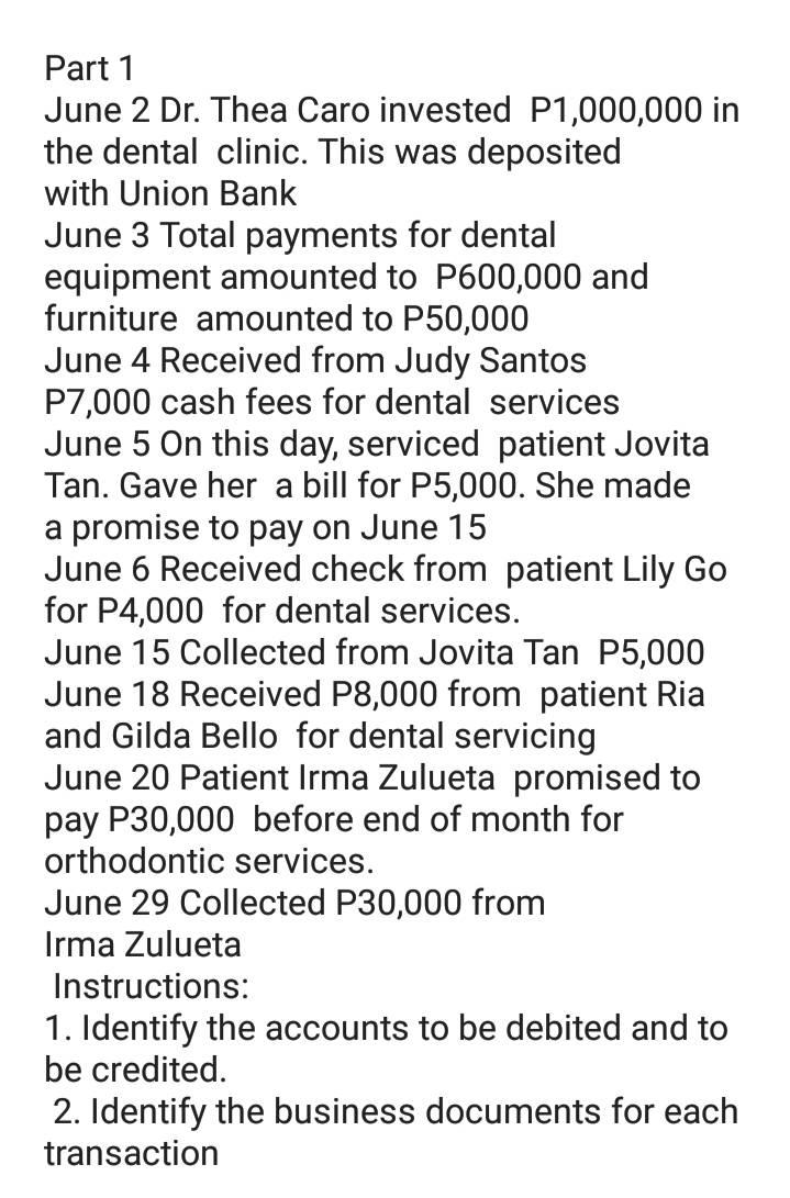Please answer the following: Part 1 June 2 Dr. Thea Caro invested