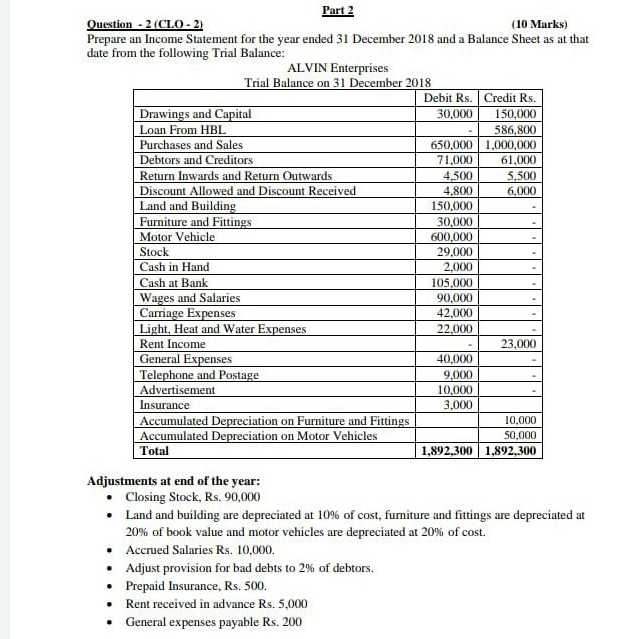 solve this plz Part 2 Question - 2 (CLO - 2) (10