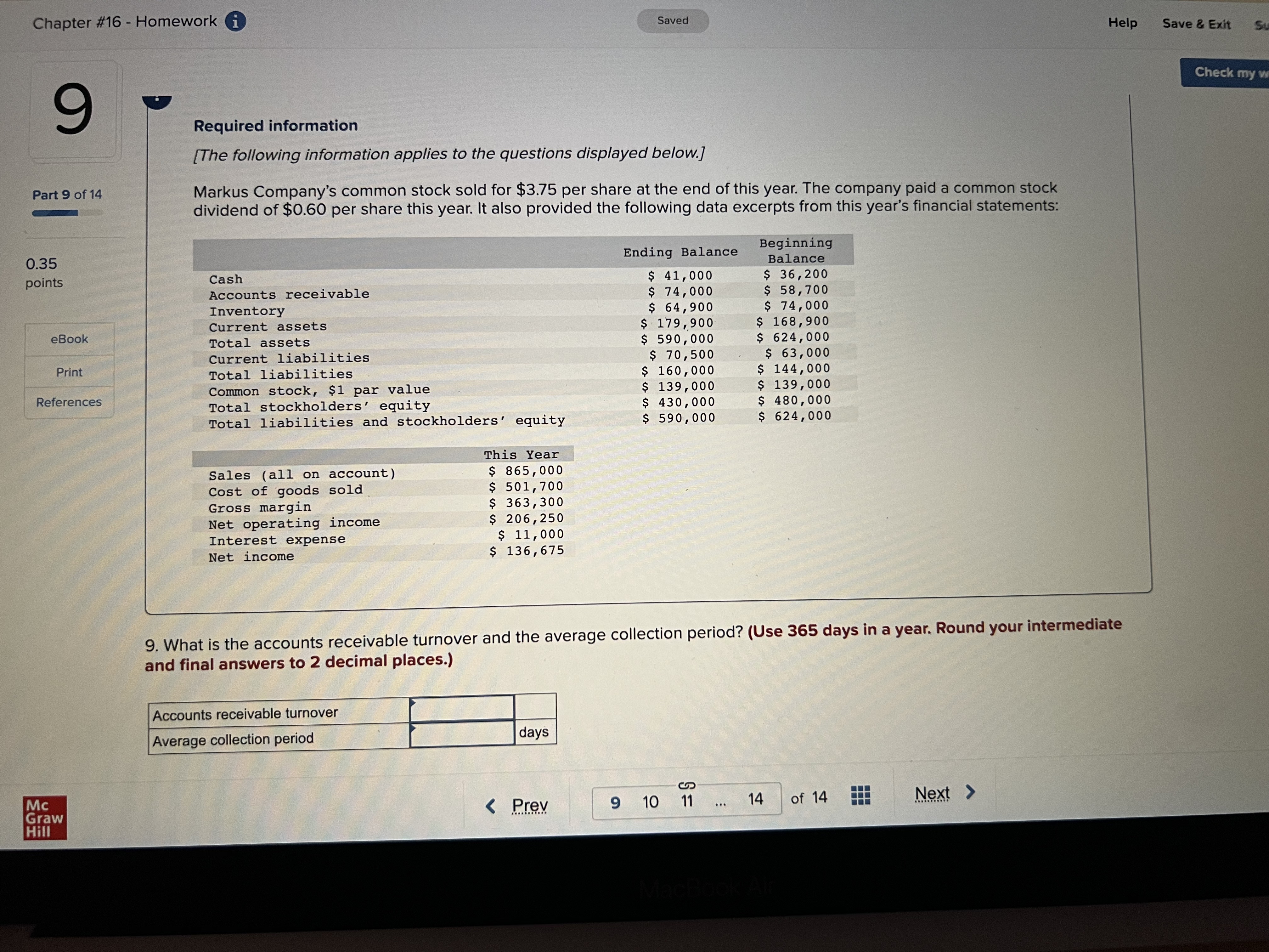 8 Check my work ! Required information Part 8 of 14 [The