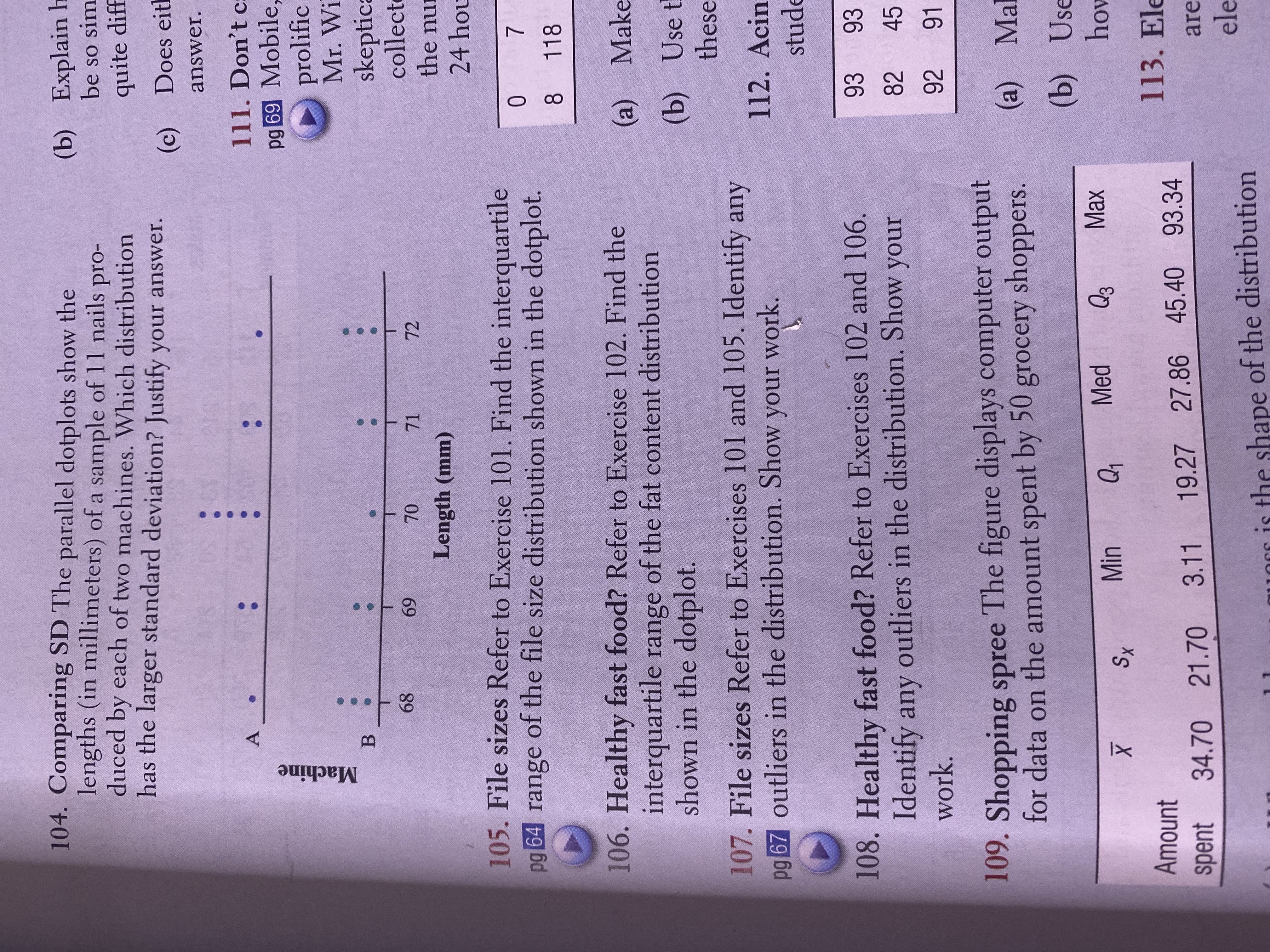  104. Comparing SD The parallel dotplots show the (b) Explain lengths