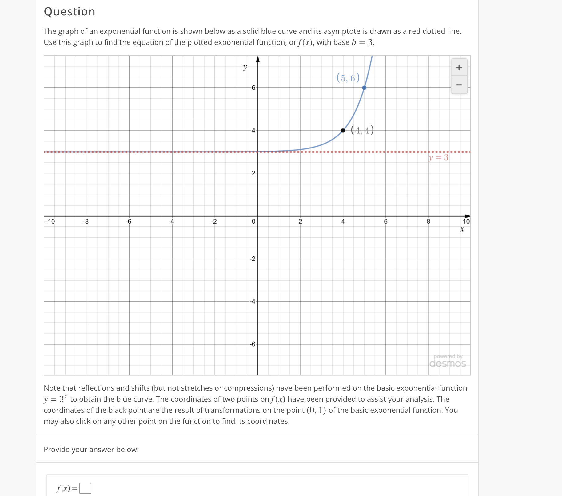 Question The graph of an exponential function is shown below as