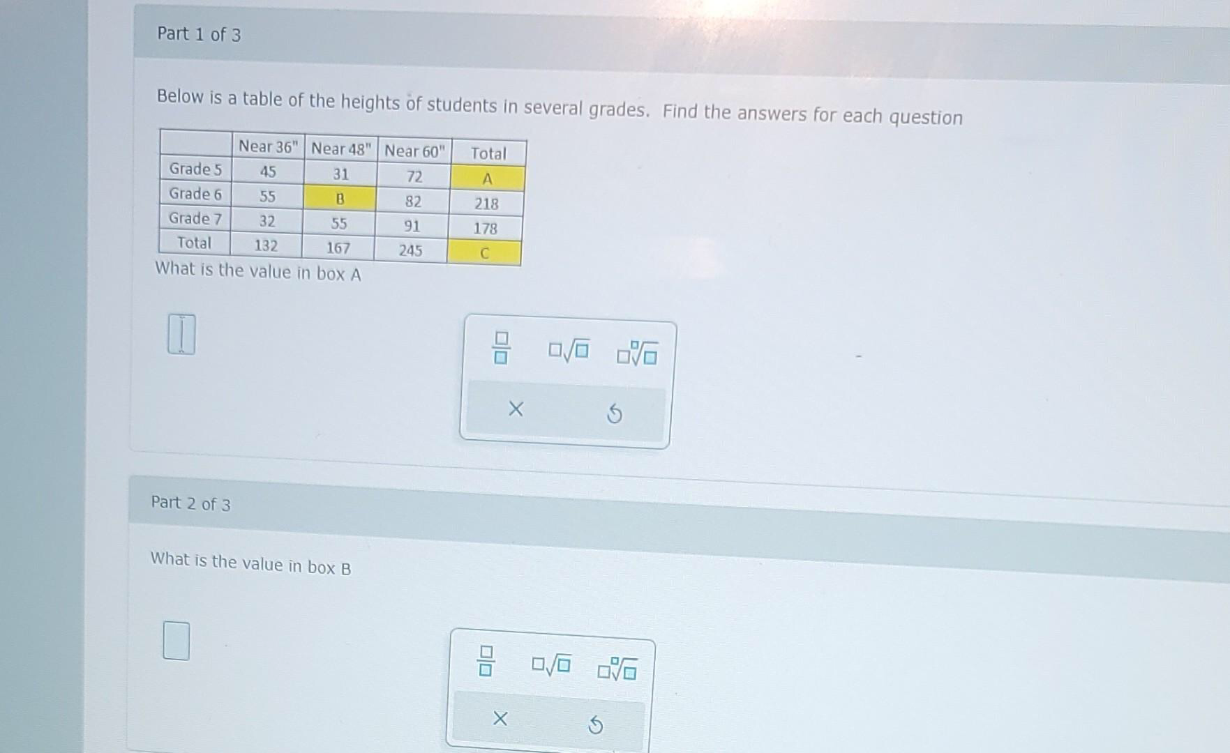 2 of 3 What is the value in box B X 5