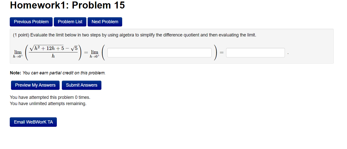  Homework1: Problem 15 Previous Probiem Problem List Next Probiem (1 point)