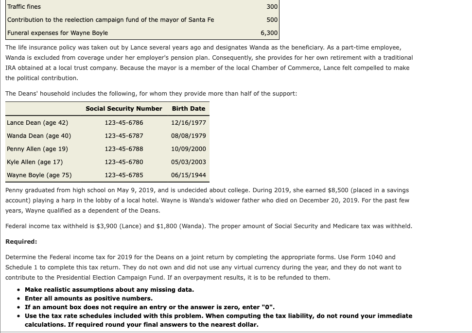 tax year. Lance H. and Wanda B. Dean are married and live