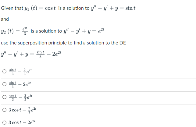  Given that y1 (t) = cost is a solution to y"