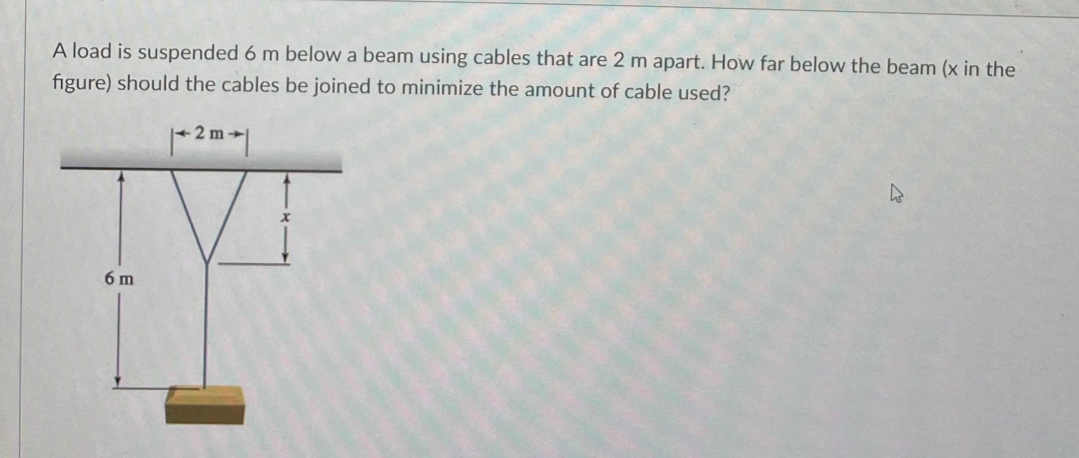 Attached below A load is suspended 6 m below a beam using