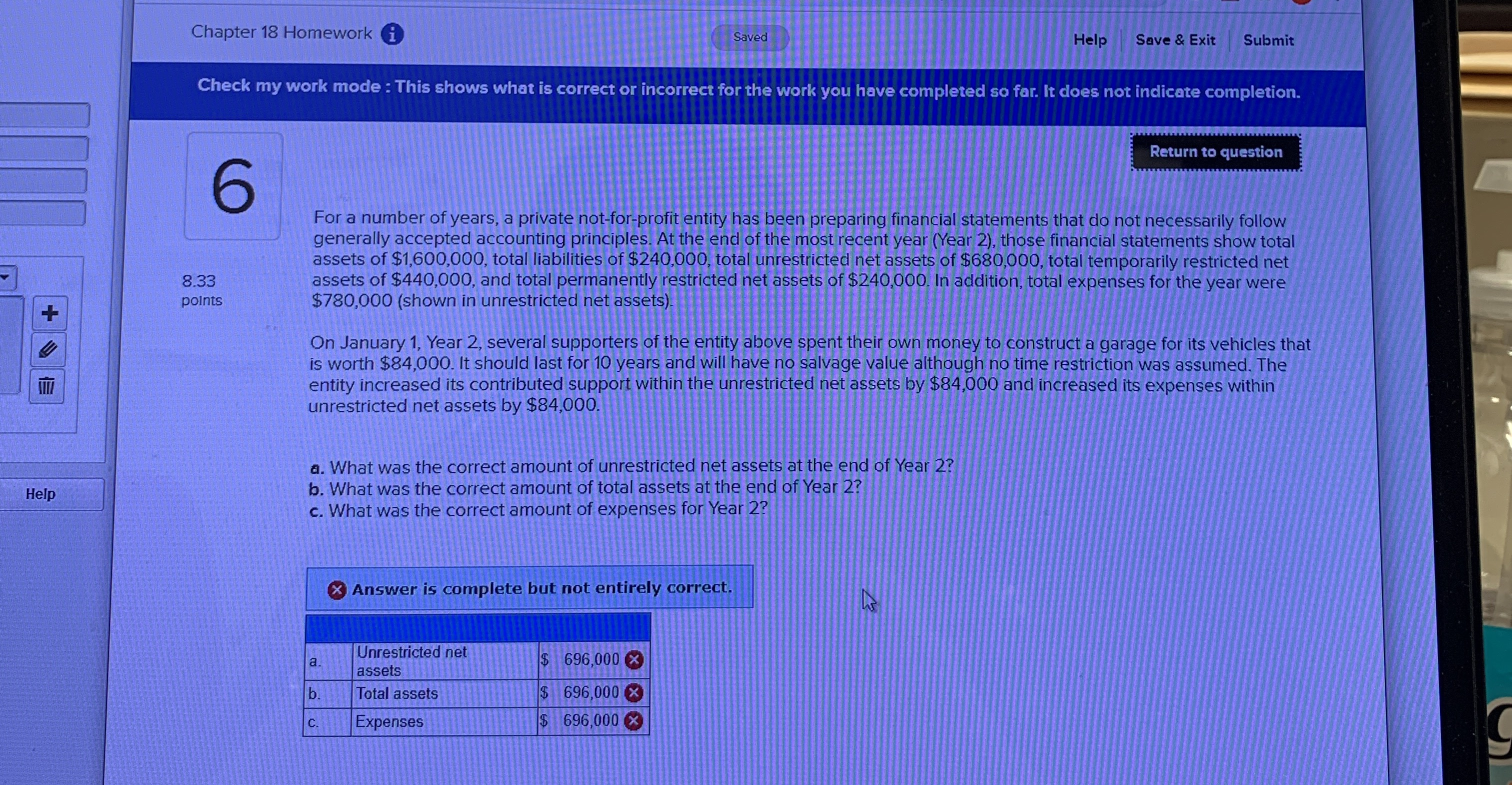 According Chapter 18 Homework i Saved Help Save & Exit Submit Check