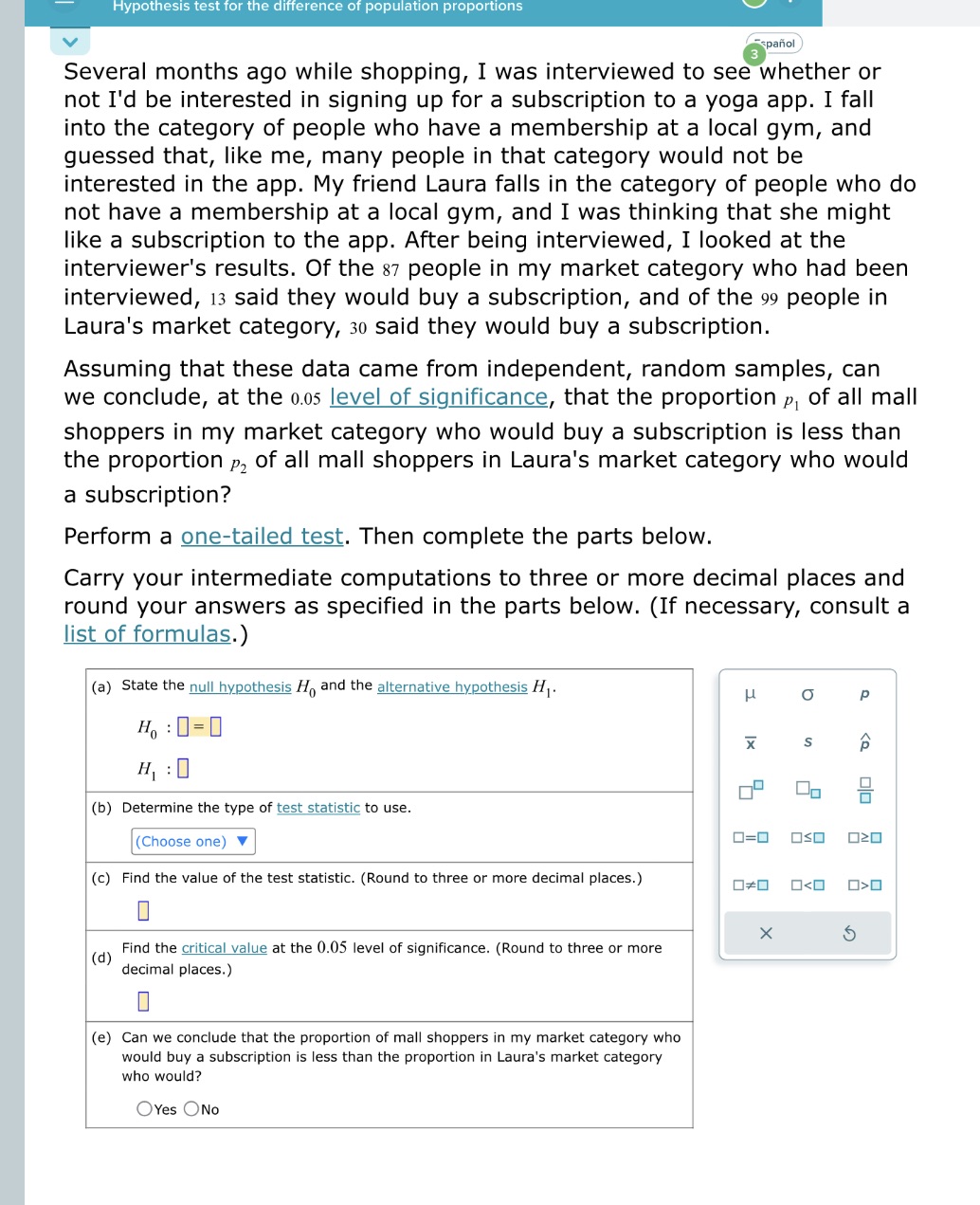  ypo ESIS test or - e -Ierence a popu atlon proportlans