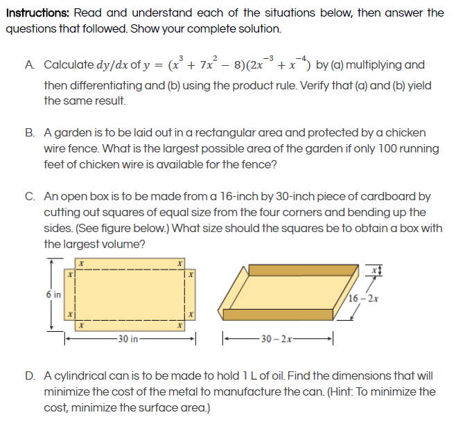 Can anyone help me answer this Activity? This is about in CALCULUS.