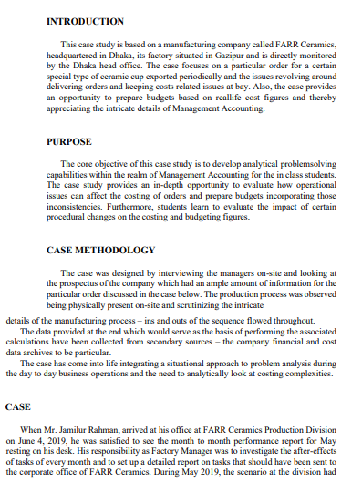 INTRODUCTION This case study is based on a manufacturing company called