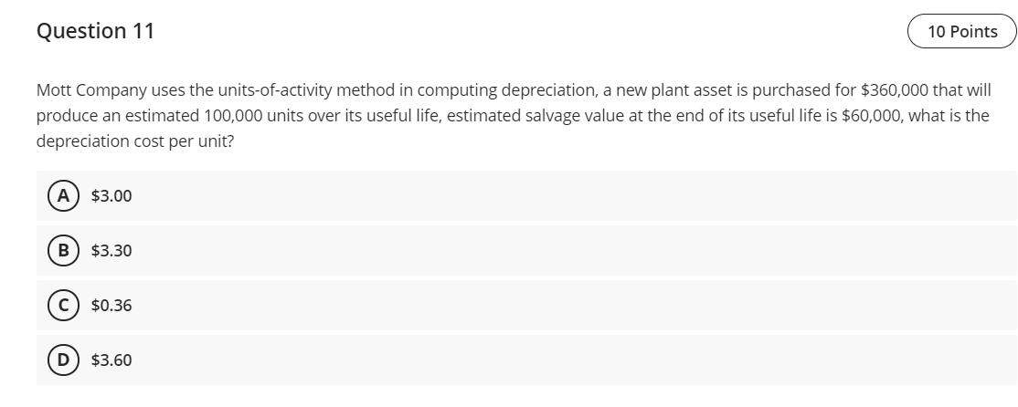 choose the right answer Mott Company uses the units-ofactivity method in computing