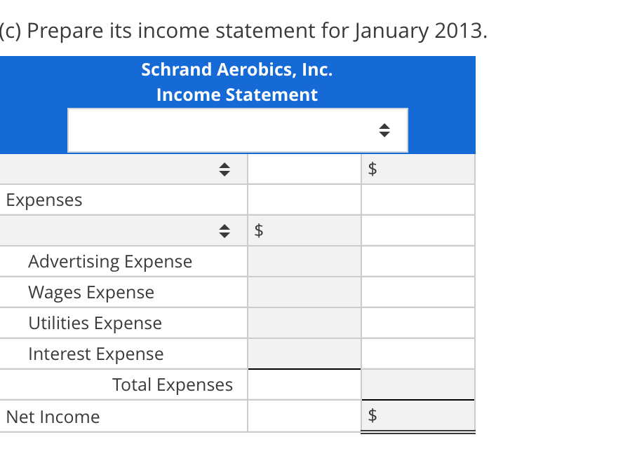 specializes in offering aerobics classes, OnJanuary 1, 2013, its beginning account balances