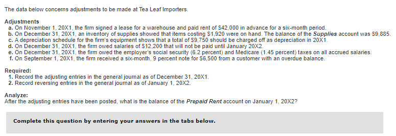 The data below concerns adjustments to be made at Tea Leaf Importers.