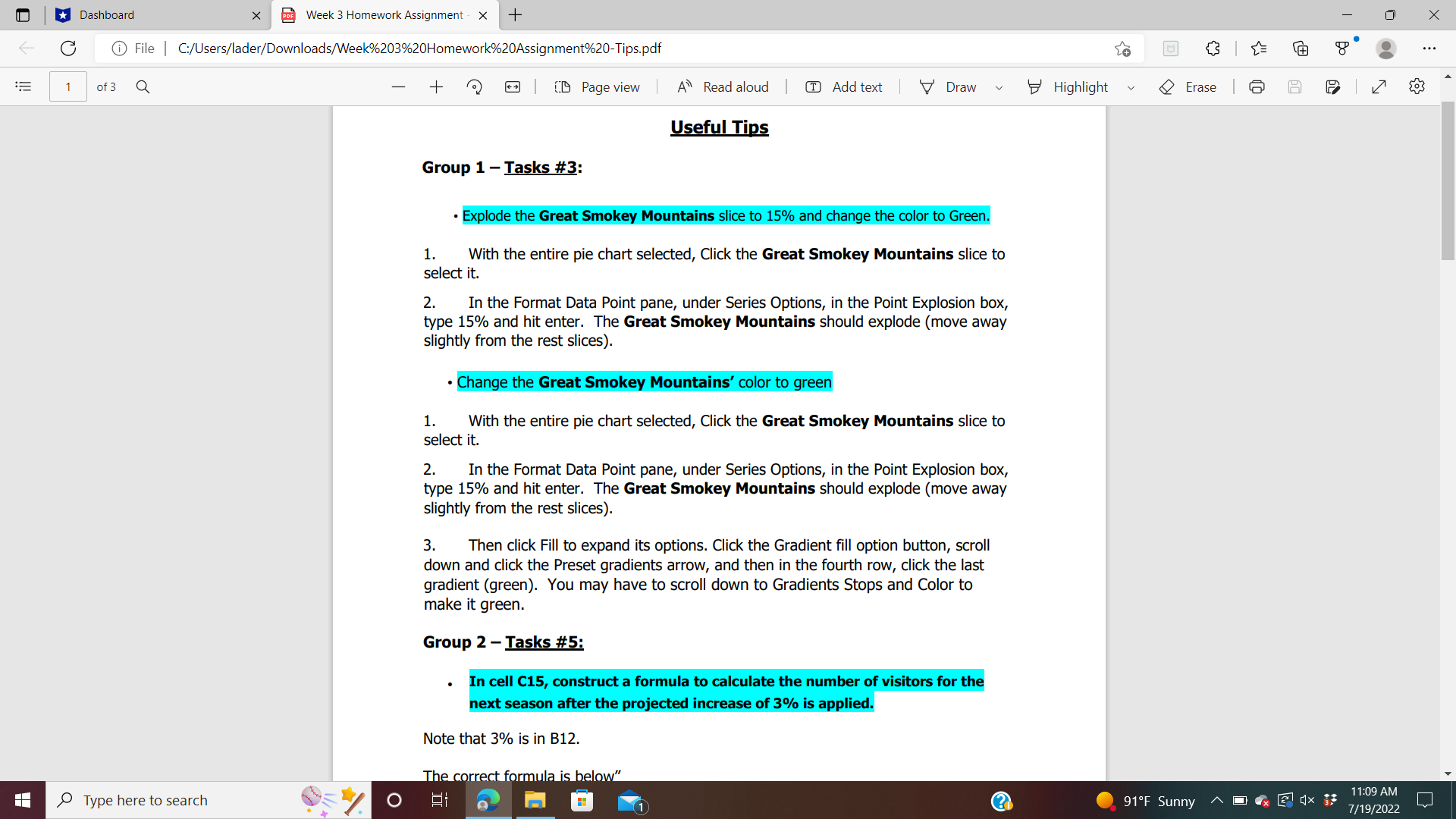 assignment are as follows: Learning Outcomes #1 Present data in a pie