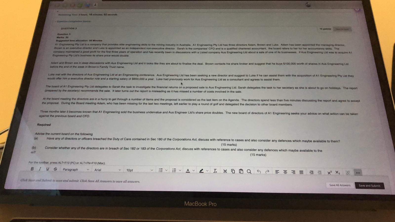  Remaining Time: 3 hours, 18 minutes. 02 seconds Question Completion Status