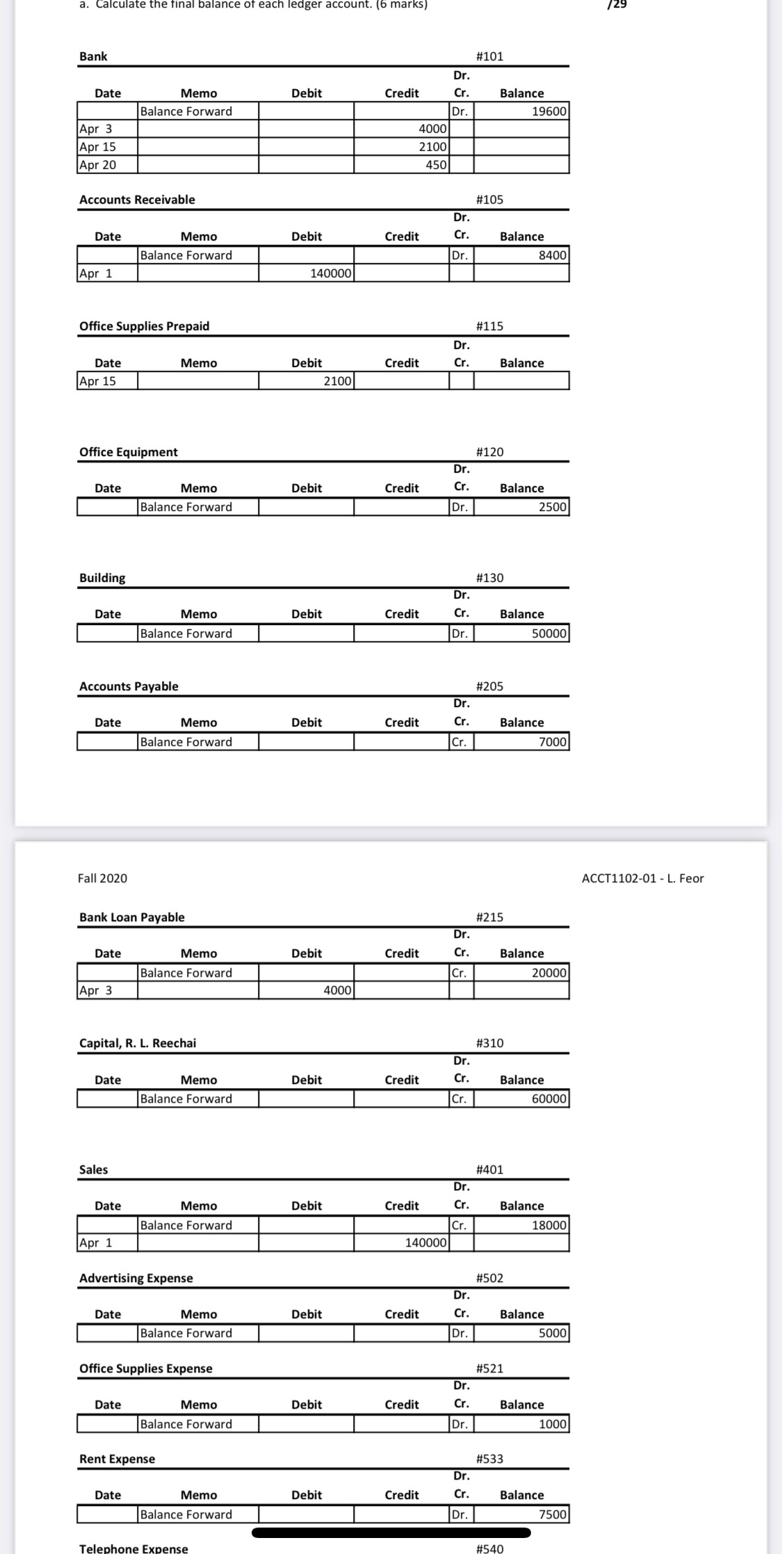 debit and credit columns. Don't forget to include the balanced totals after