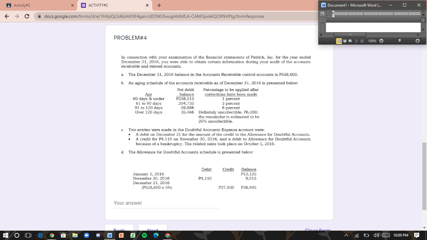 Activity#2 X ACTIVITY#2 X + W Document1 - Microsoft Word (...