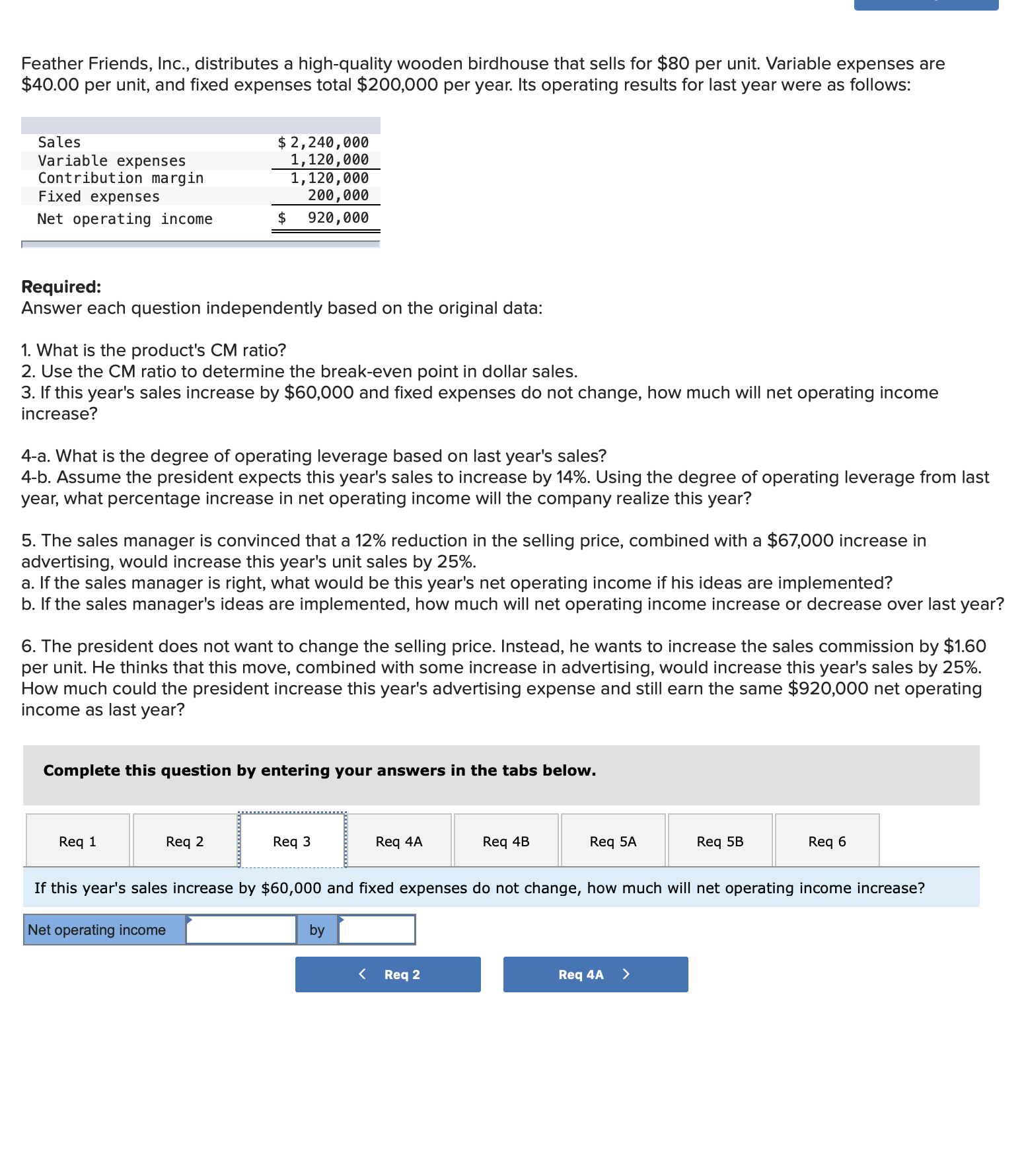 that sells for $80 per unit. Variable expenses are $40.00 per unit,