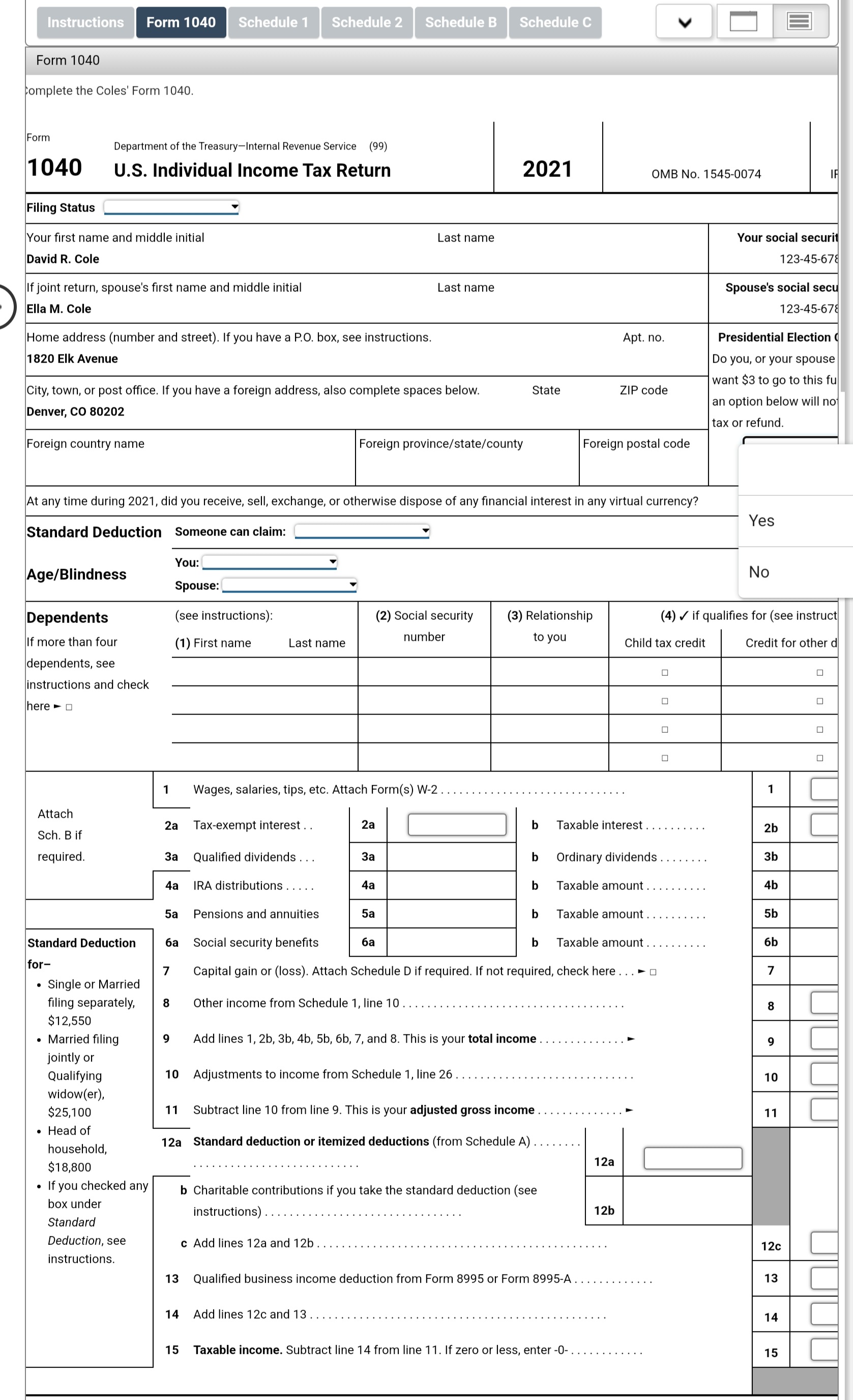 Instructions Form 1040 Schedule 1 Schedule 2 Schedule B Schedule C