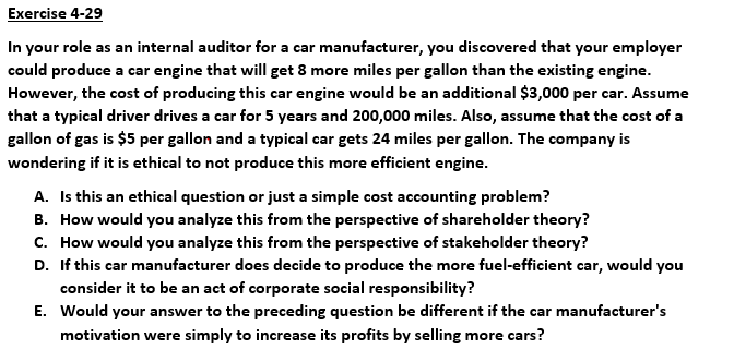 Please answer each question below Exercise 4-25 In your role as an