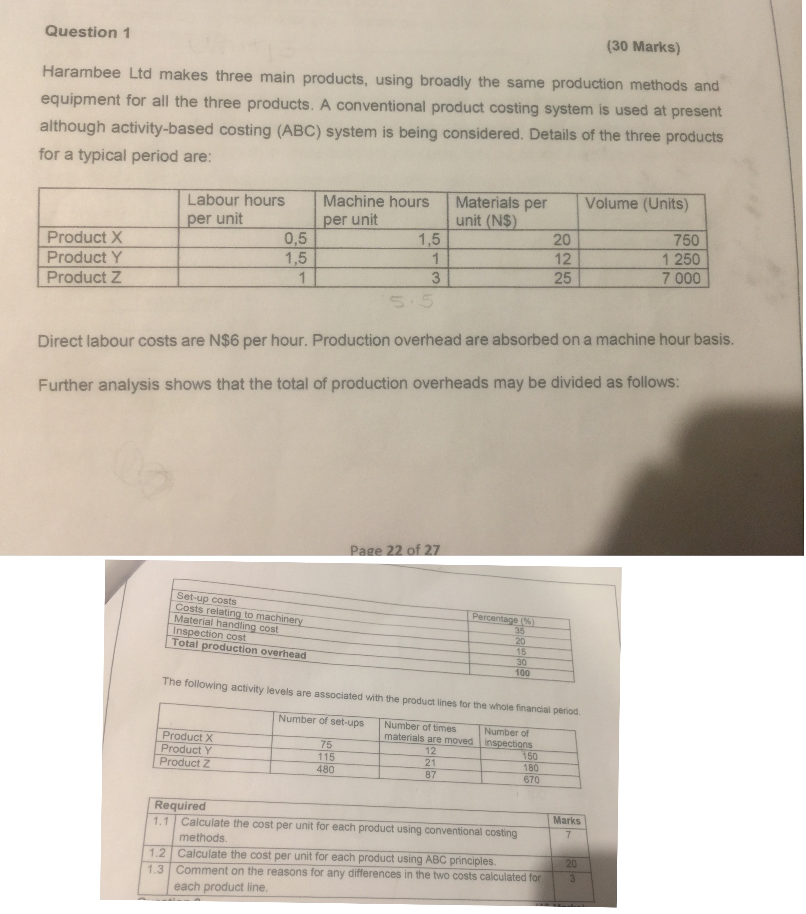 Show workings Question 1 (30 Marks) Harambee Lid makes three main products,
