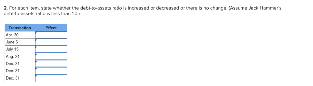 Hammer Company completed the following transactions. The annual accounting period ends December