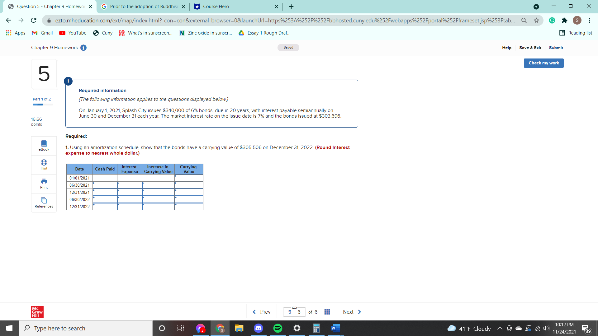  Question 5 - Chapter 9 Homewor X G Prior to the