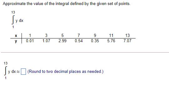Approximate the value of the integral defined by the given set of