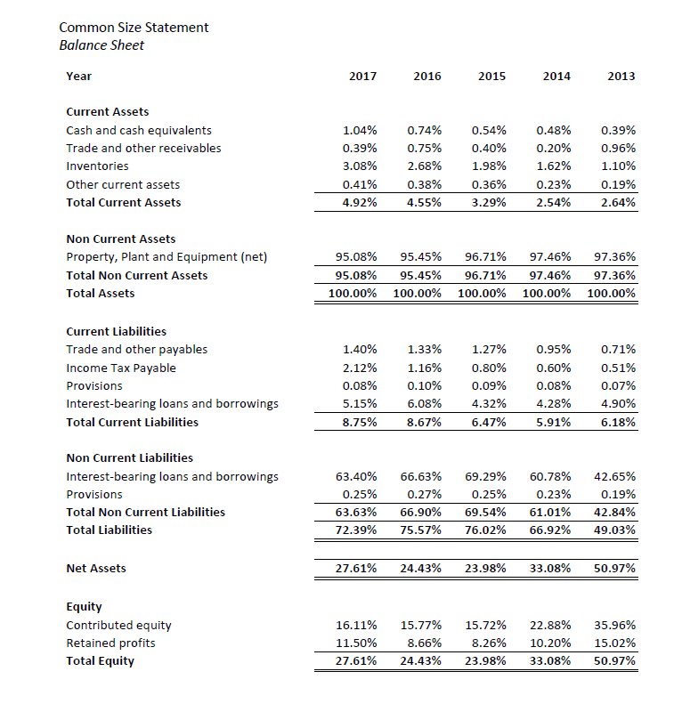 Please analyze the balance sheet attached below. *not interpret. Common Size Statement