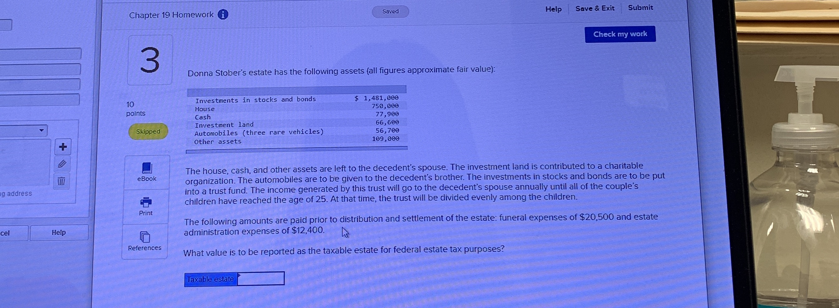 Accounting Chapter 19 Homework Saved Help Save & Exit Submit Check my